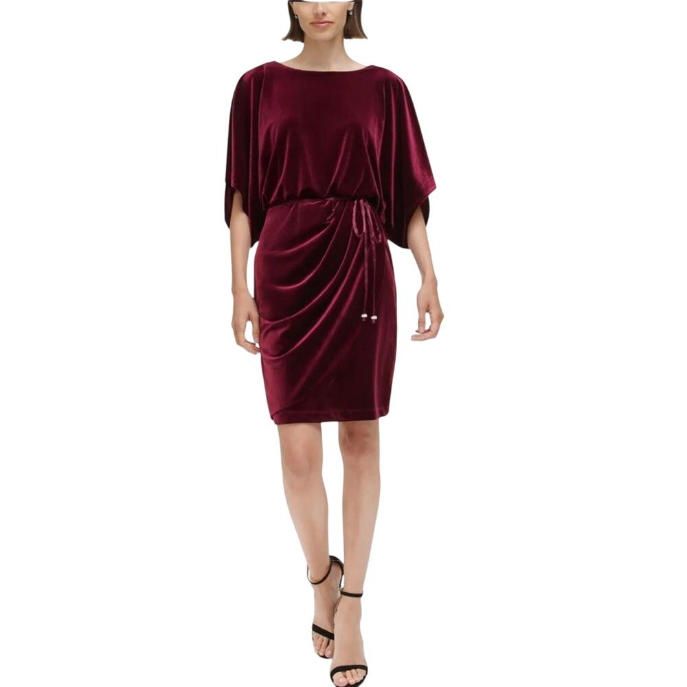 JESSICA HOWARD VELVET KNEE LENGTH WRAP DRESS Wine Color Sz 6P